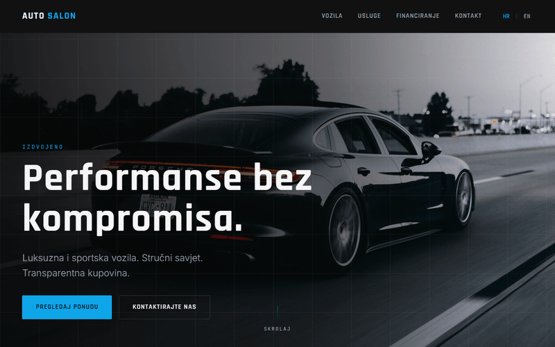 Auto salon — pregled web stranice